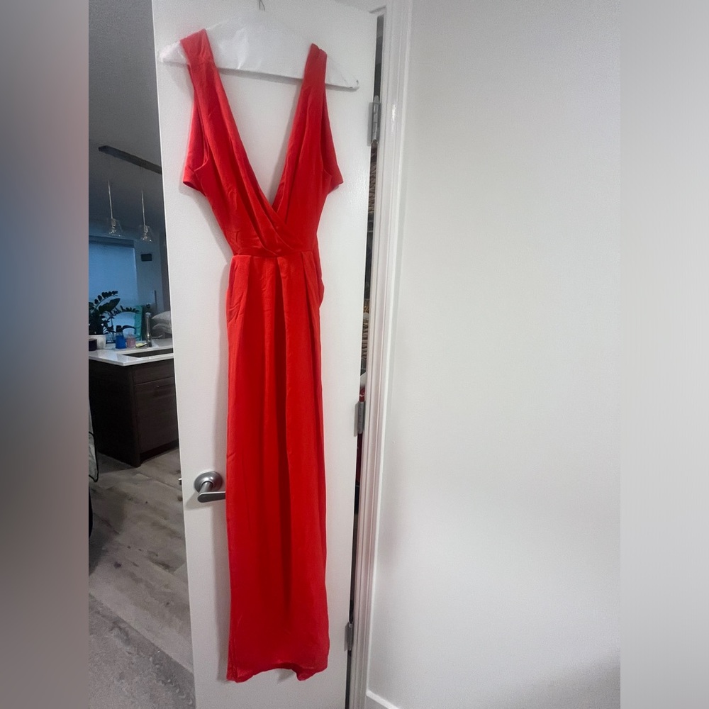 HYFVE Red Plunge Neck Wrap Gown